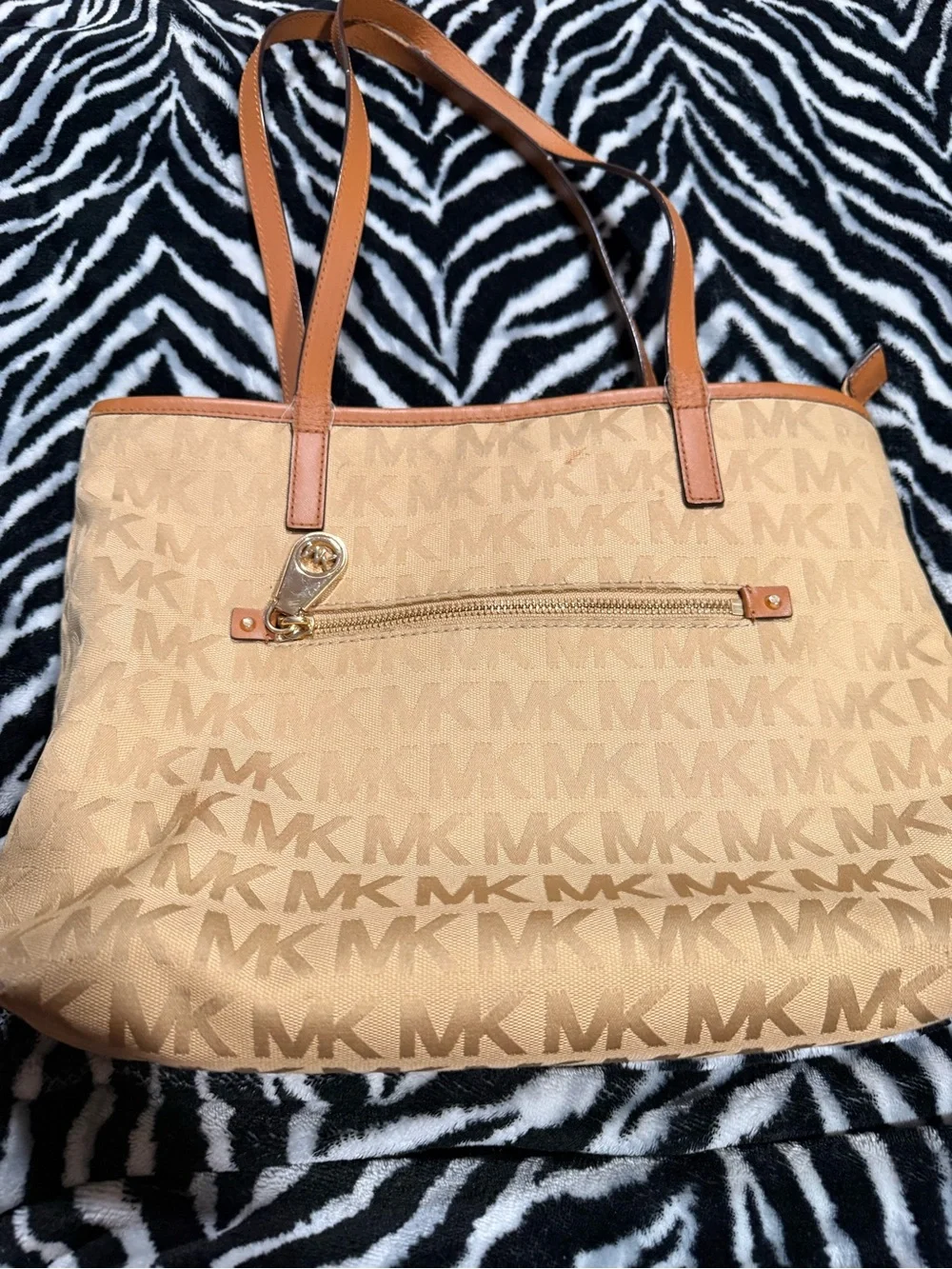 Michael Kors Beige/Tan MK Logo Canvas Tote